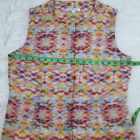 Cabi -225 Avery Aztec Geometric Sheer Button Front Tunic Top Size Medium - Picture 6 of 7